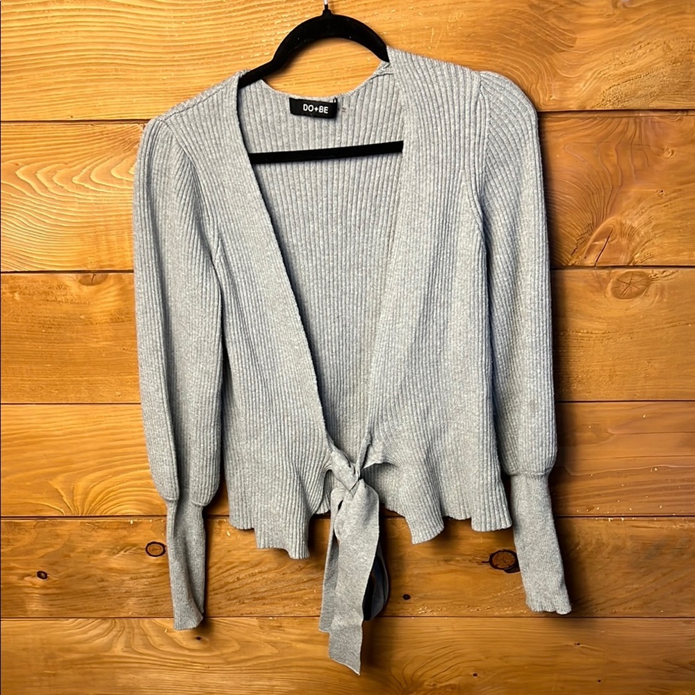 Do+Be Women Sweater Cardigan Small Long Sleeve front tie ribbed oversized casual